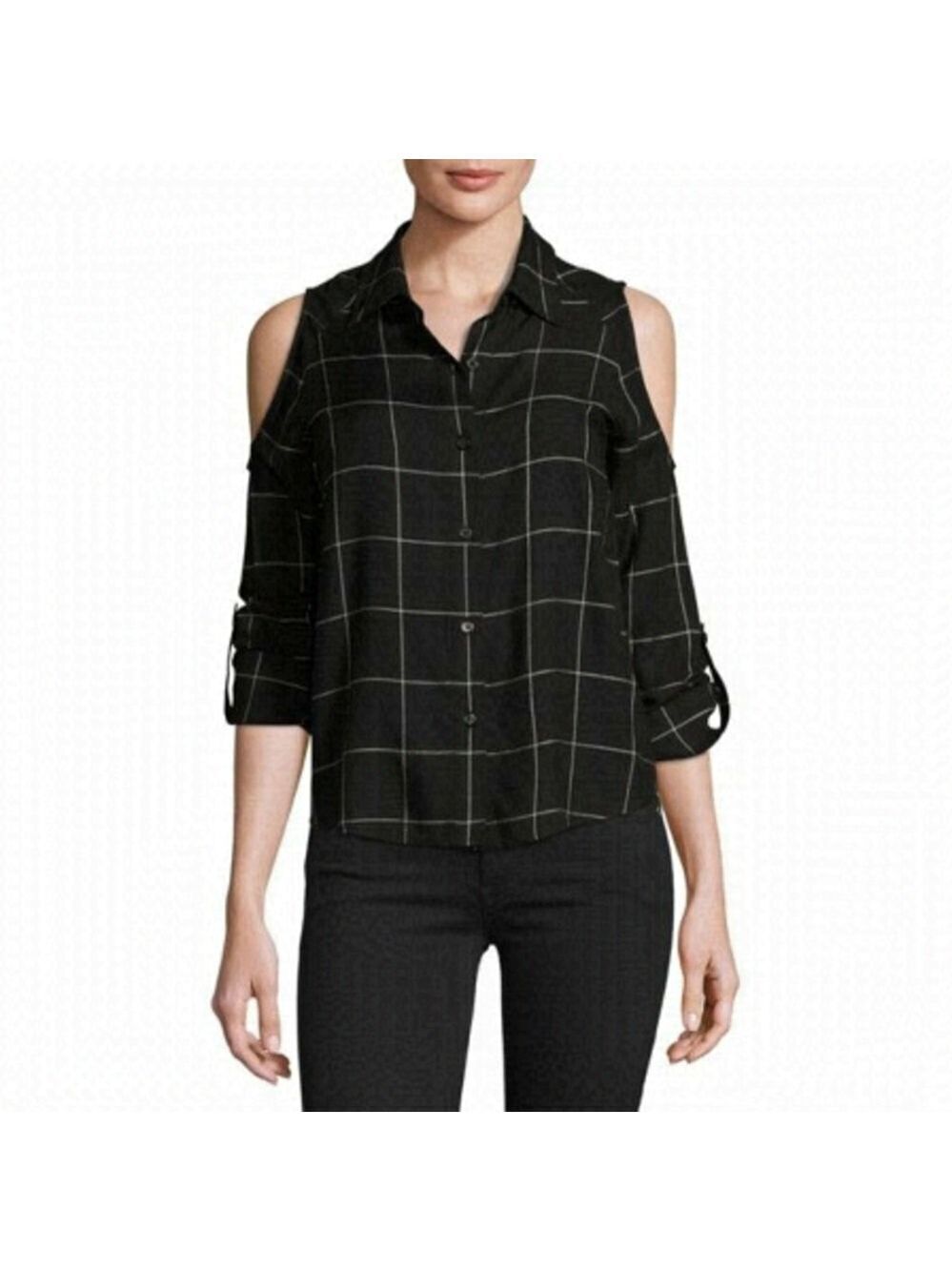 GENERATION Love | Maisie Plaid Cold-Shoulder Button Front Shirt